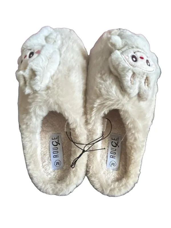 Rouge Plush Beige Slippers with Labubu Character Detail Size Medium 7/8 - Image 11