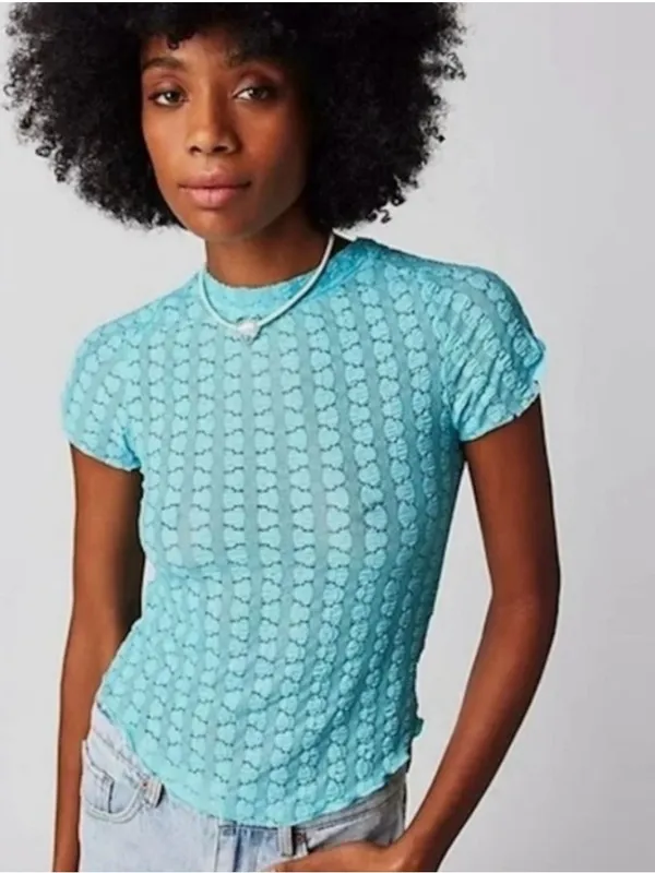 Free People Maggie Top in Aqua Blue - Image 3