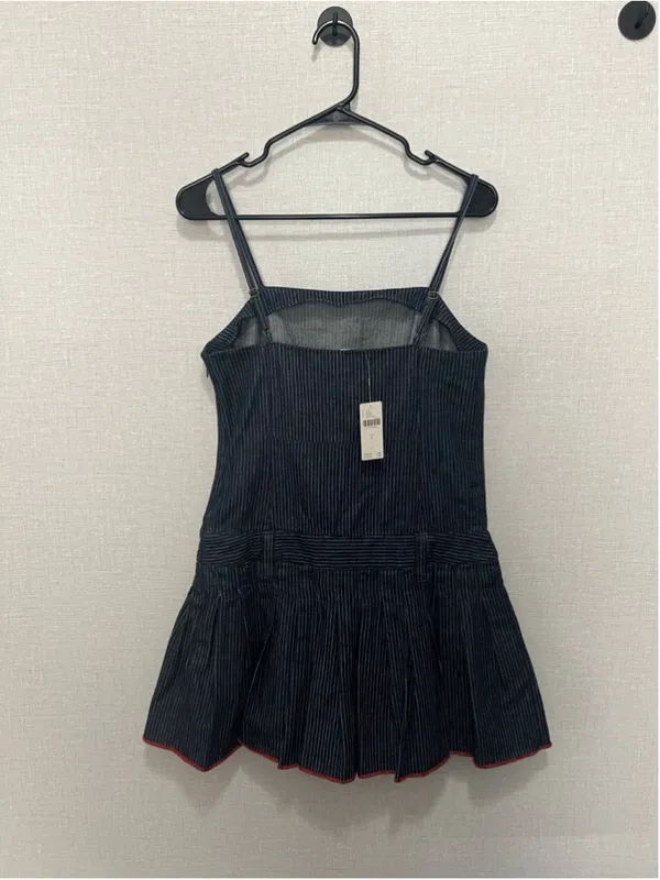 NWT Anthropologie Pilcro Pinstripe Denim Pleated Sleeveless Mini Dress W/Shorts - Image 7