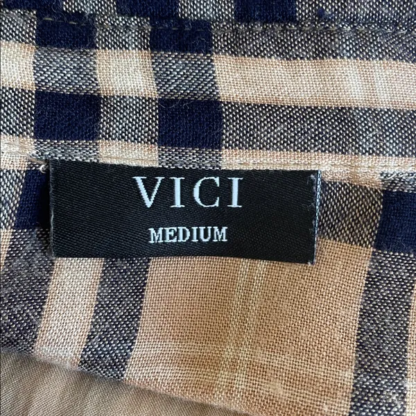 Vici Touch of Plaid Shirt Dress in Tan and Navy - Image 6