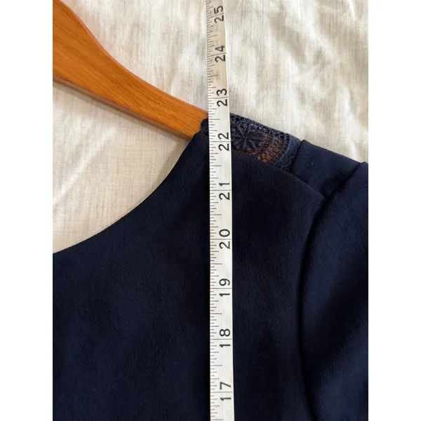 Sezane Louisie Blouse Size 36 US 4 Navy Lace Trim‎ - Image 5