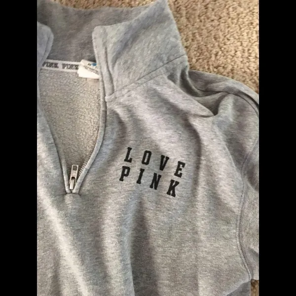 PINK - Victoria's Secret Zip up gray sweater with text - Image 2