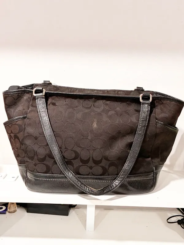 Coach Signature Park Carrie Vintage Tote Bag Black Monogram Canvas - Image 5