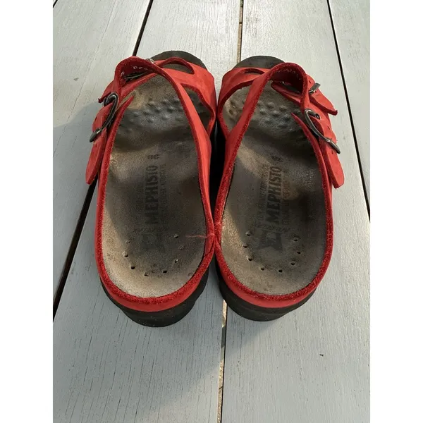 Mephisto Red Leather Nubuck Wedge Slide Sandals Shoes Womens Size EU 38 US 7 - Image 4