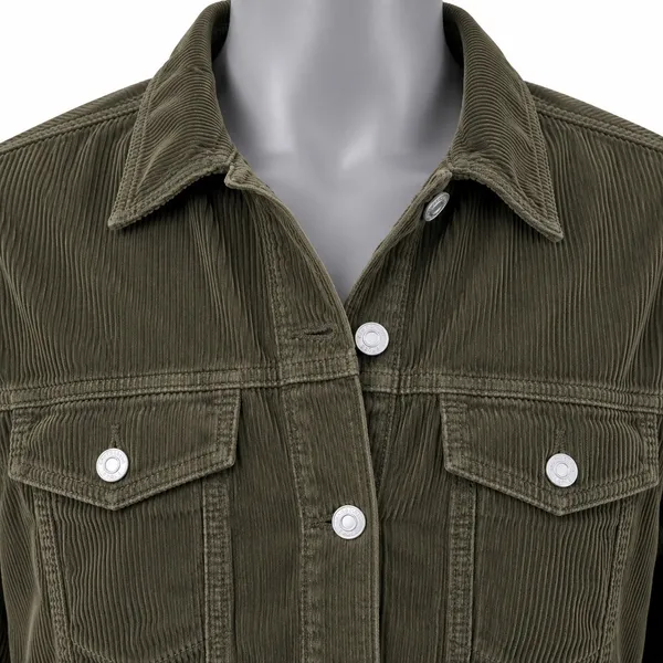 American Eagle Olive Green Corduroy Trucker Jacket XXL Womens Utility Coat - Image 4