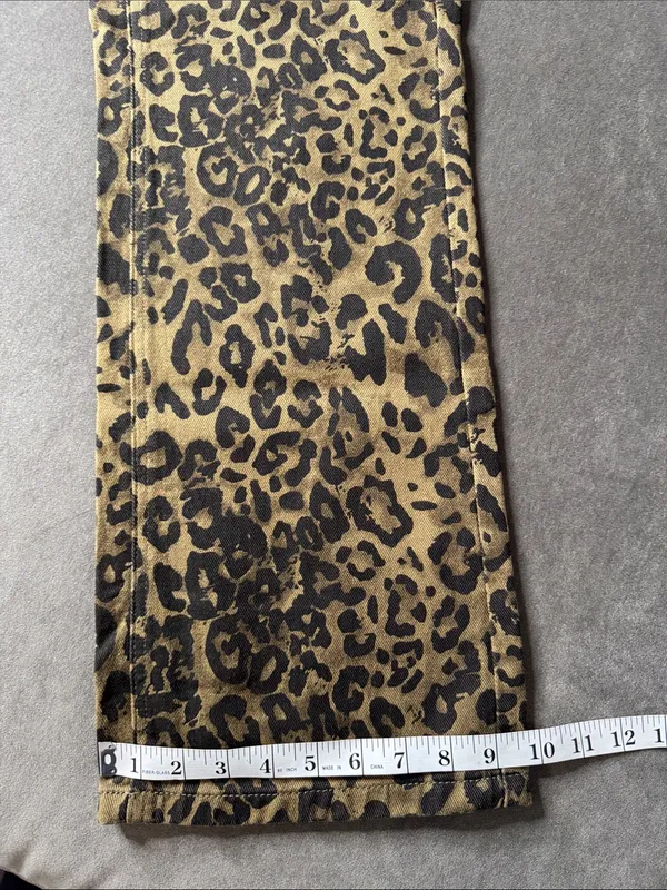 Women’s Leopard Print Wide Leg Denim Jeans Brown Black Y2K Size S NWOT - Image 8