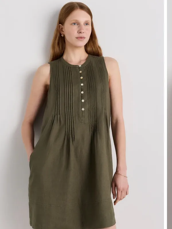 Quince 100% European Linen Sleeveless Swing Dress Bayberry Olive Size M NWOT - Image 3