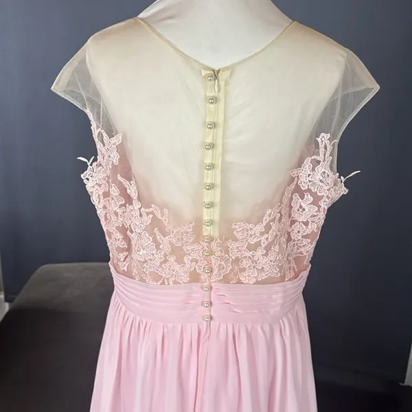 Woman’s Pink Formal Dress Gown with Sheer Lace Top Leg Slit Zip Back Size 14 - Image 6