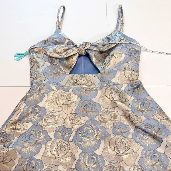 NWT Lulus‎ Quick to Love Blue Floral Jacquard Tie Front Pockets Dress LARGE - Image 8