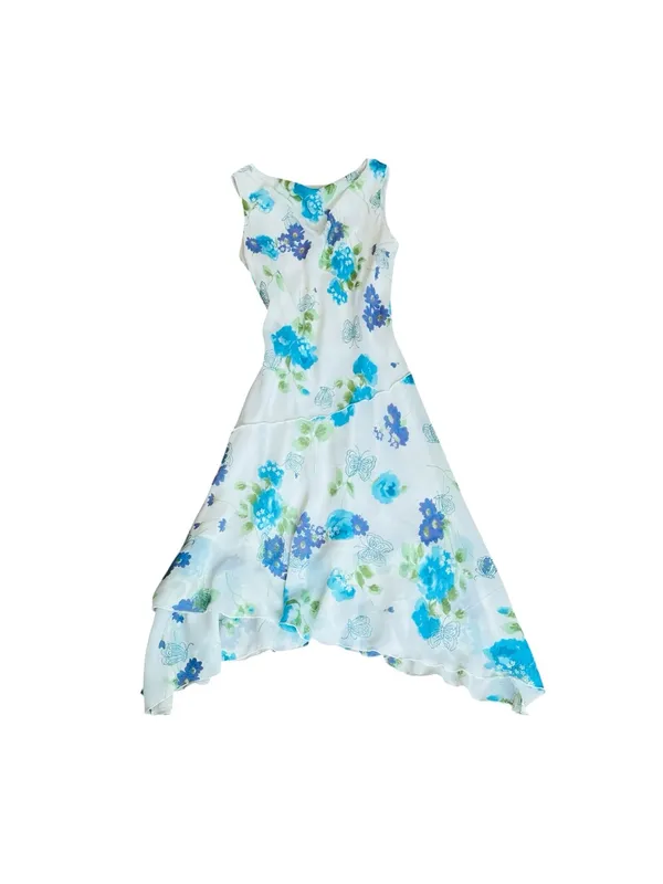 Y2K Vintage Midi Dress Cowl Neck Glitter Butterfly Floral Fairycore Asymmetric - Image 3