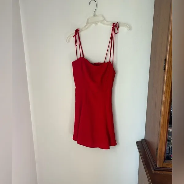 Polly Red Tie Shoulder Ruched Mini Dress Size 2 - Image 8