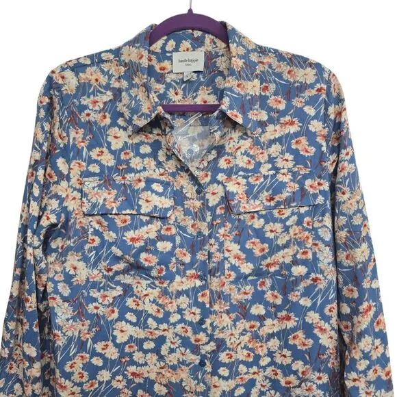 Haute Hippie‎ NWOT Long Sleeve Blue Floral Buttoned Midi Dress Size Small - Image 4