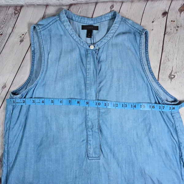 J.Crew‎ Womens Blue Lyocell Chambray Sleeveless Henley Shell Top B8766 Size 6 - Image 6