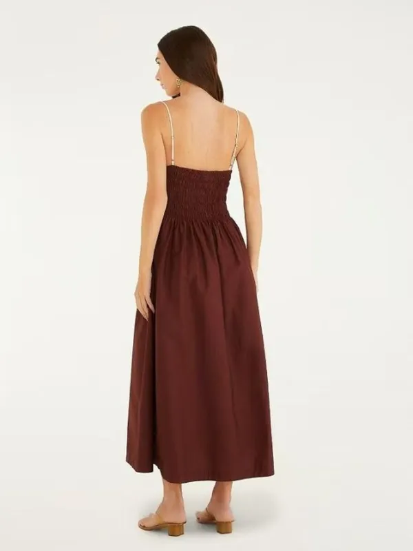 NWOT Farm Rio Cotton Sleeveless Midi Dress Brown and Ivory Sz L - Image 4