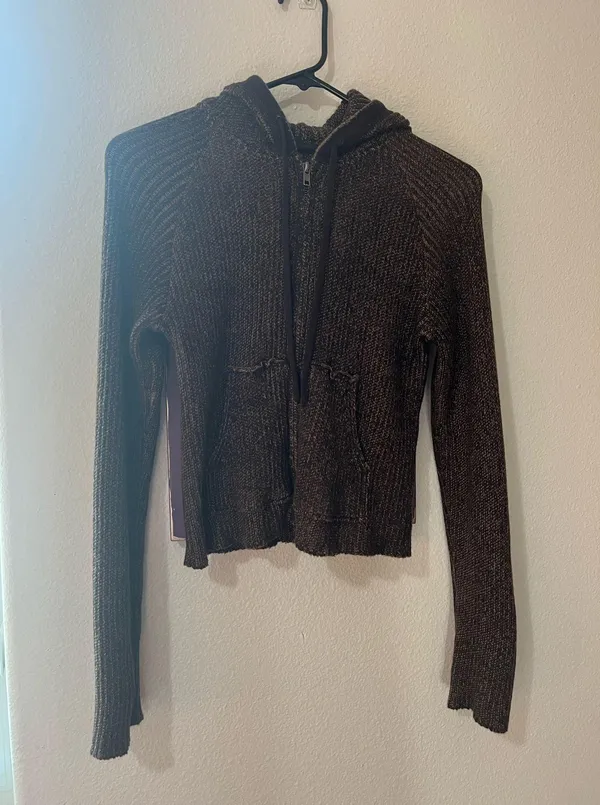 Zumiez Empyre Brown cropped knit zip up - Image 2