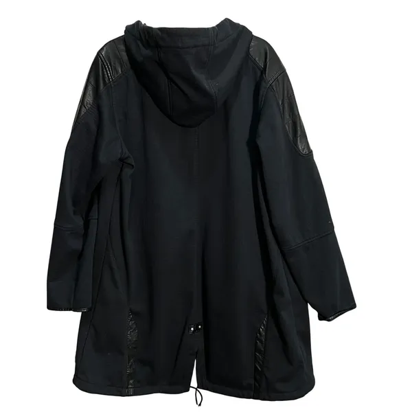 Spyder Women's XL Black Hooded Rain Trench Coat Faux Leather Accents Winter Fall - Image 2