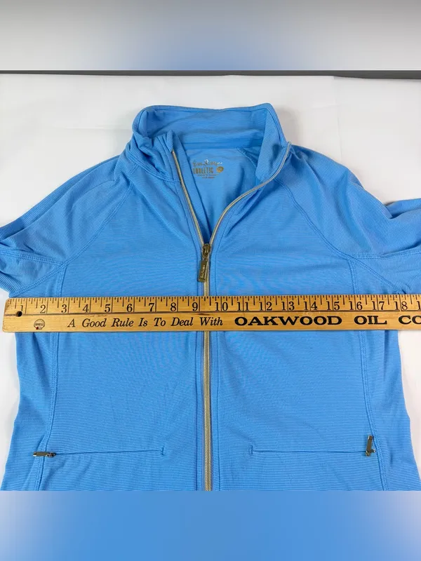 Lilly Pulitzer Luxletic Kapri Full Light Blue Zip Up Gold Accents Women's Size M - Image 4