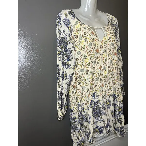 Free People Dress Womens Medium Multicolor Floral Long Sleeve Boho Shift Short - Image 3