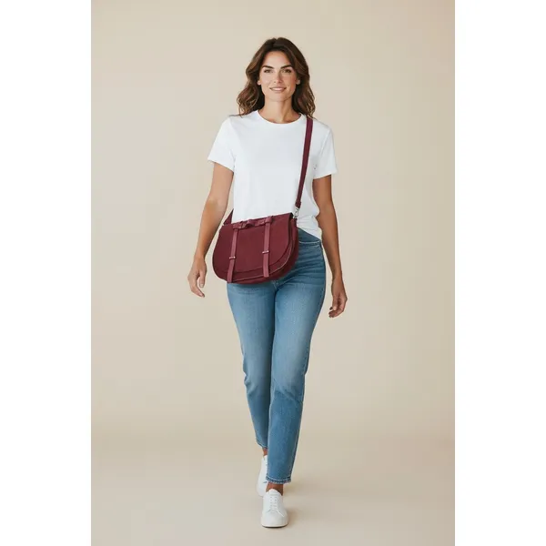 bag crossbody shoulder burgundy suede large Bess Croute messenger flap Ox Blood - Image 4