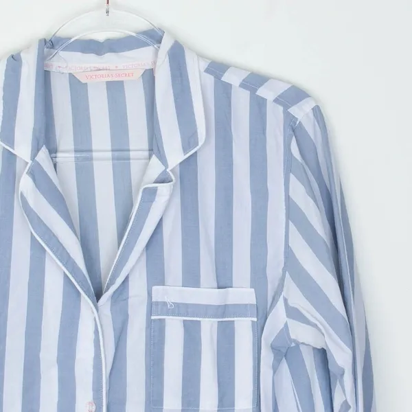 Victoria's Secret Womens Striped Button Pajama Top Size S Blue Lounge Sleepwear‎ - Image 2