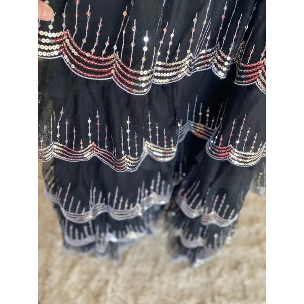 Vintage Masquerade‎ Maxi Prom Dress Black Sequin Tiered Formal Quinceanera Glam - Image 4