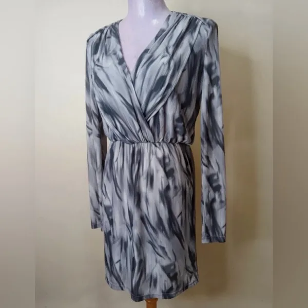 Anthropologie‎ Azel Hazel Black & Gray Abstract Print Long Sleeve Dress - Size M - Image 2