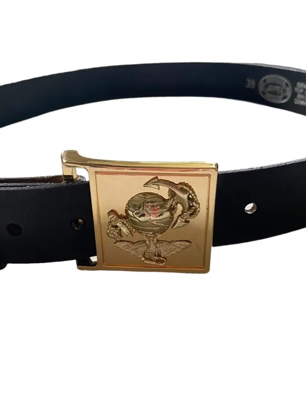 Genuine Leather Gold Buckle Belt Black Size 38 Equestrian Preppy Old Money - Image 3