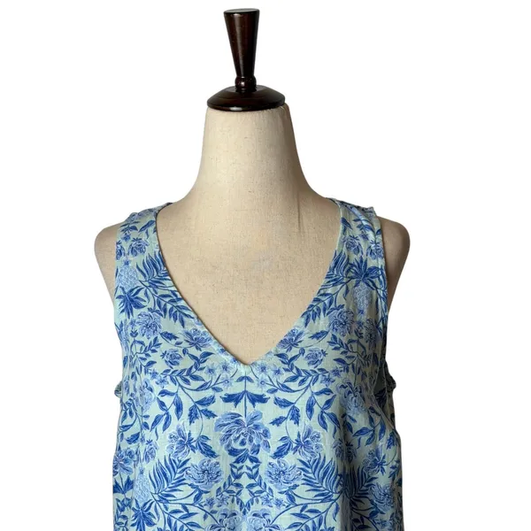 J Jill Love Linen‎ Maxi Dress Women XS Blue White Linen Floral Lagenlook Boho - Image 7
