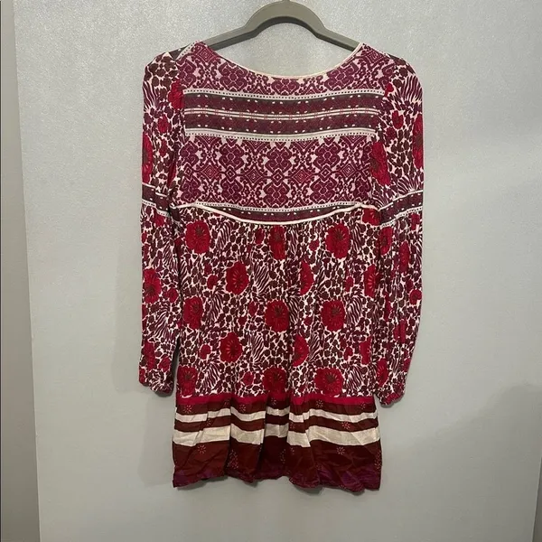 Free People Womens Tunic Top Boho Floral Lace Trim Burgundy Small - Image 5