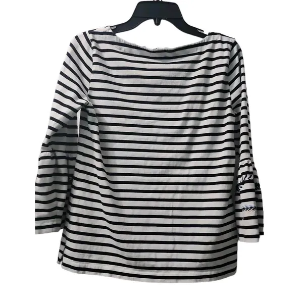 J.‎ Crew Embroidered Blouse Small Strips Floral Bell Sleeves - Image 2