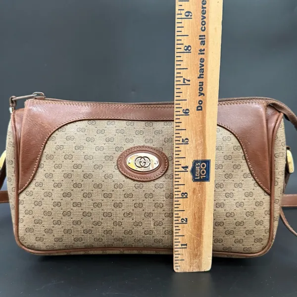Vintage GUCCI Micro GG Supreme PVC Canvas Brown Leather Trim Shoulder Bag - Image 7