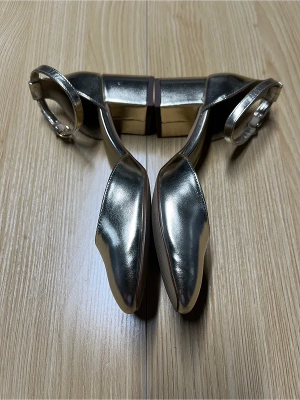 J.Crew Factory Gold Metallic Ankle Strap Block Heel Pumps Size 8 - Image 8