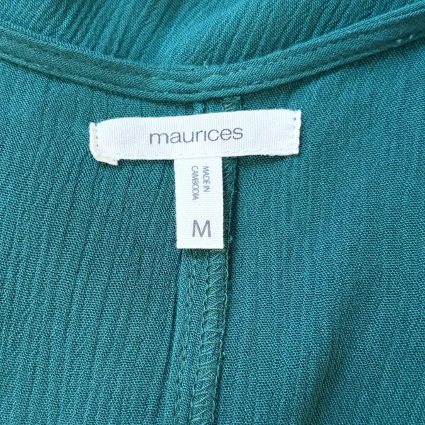 Maurices Tunic Blouse Medium Green Crochet Lace Peplum Ruffle Long Sleeve Boho - Image 6