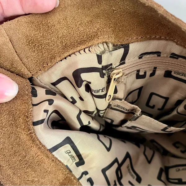 Vintage Y2K 90s Guess Tan Suede Fringe Western Bohemian Hobo Bag - Image 9