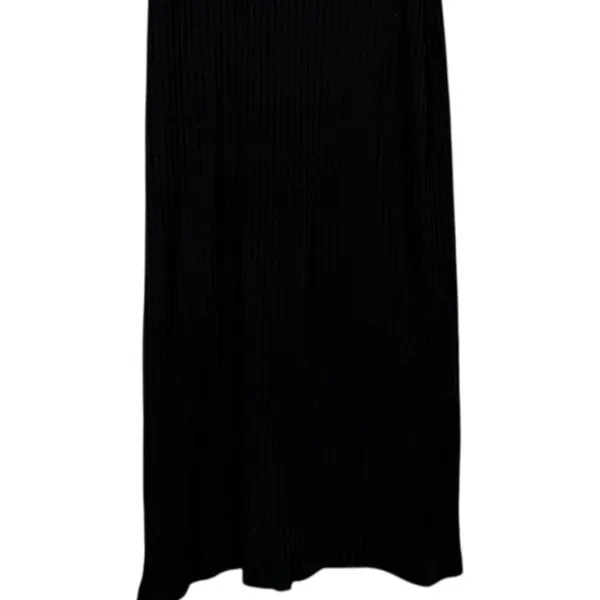 ZARA Ribbed Button Bodycon Midi Dress Strappy Stretch Slim Round Neck M Black - Image 6