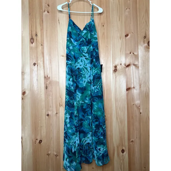 NWT Lulus Beautiful Soul Teal Green Floral Print Twist-Front Maxi Dress Size S - Image 2