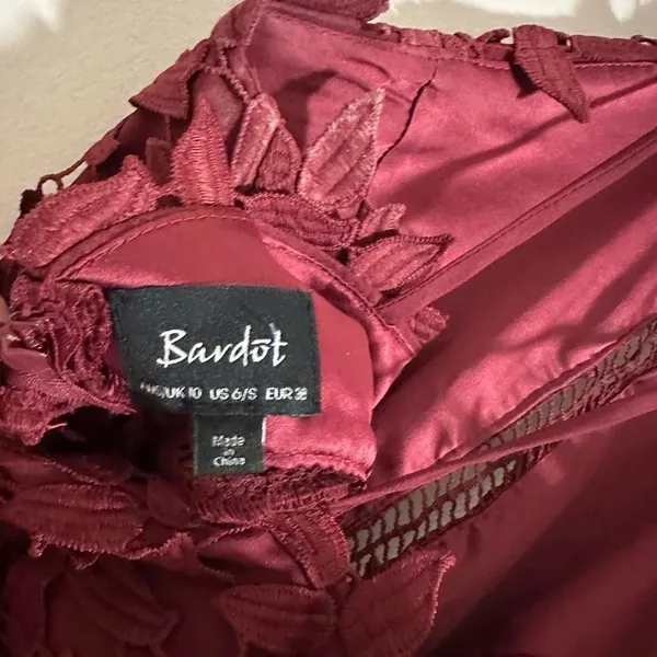 Bardot Gemma Leaf embroidered burgundy dress halter top x Revolve - Image 3