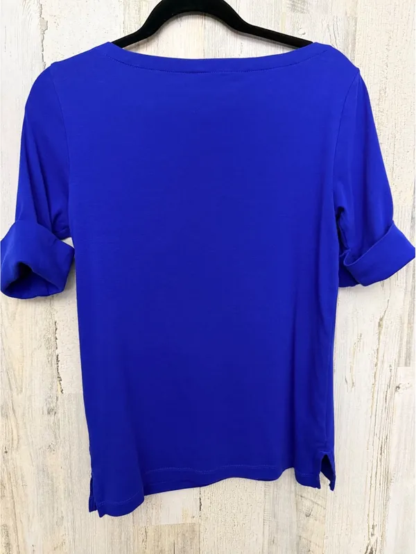 Lauren Ralph Lauren Women’s M Cobalt Blue Gold Zip Boat Neck Cuff Sleeve Top - Image 10