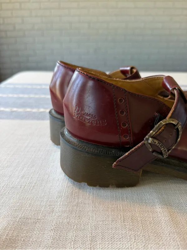 RARE Vintage Dr. Martens 8306 Cherry Red Oxblood T-Strap Made in England Size 9 - Image 4