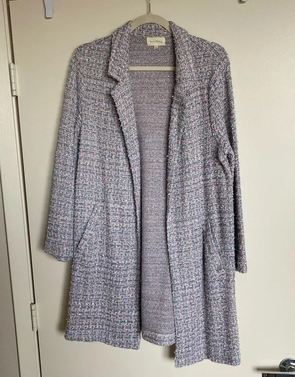 MELLODAY Chic Pink and Blue Tweed Coat - Image 2