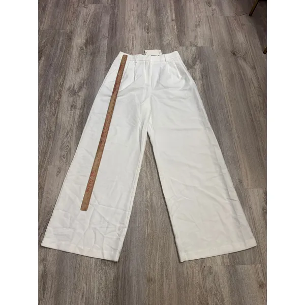 Commense White High Waisted Wide Leg Pleated Trousers Pants Medium NEW - Image 6
