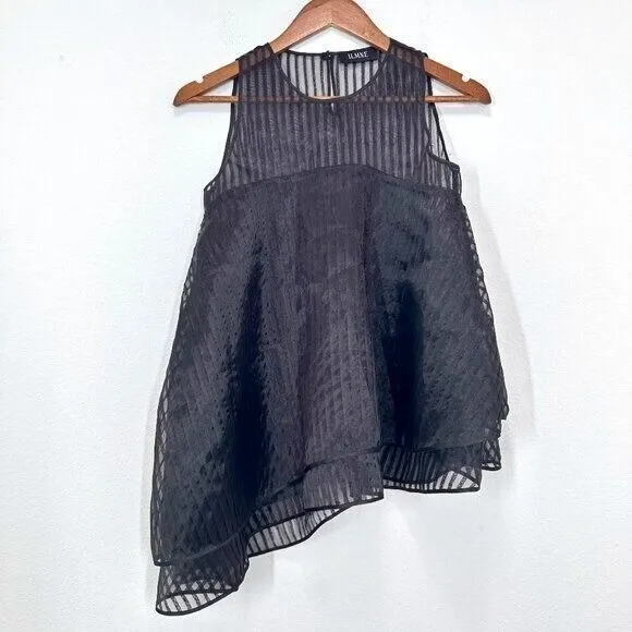 ILMNE Black Silk Asymmetrical Stunning Formal Sleeveless Top‎ Striped Women's XS - Image 2