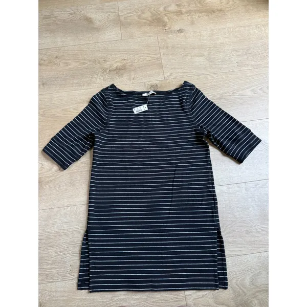 NWT Womens Madewell Ribbed Boat neck Tee black white Stripe stretch cotton XS - Image 2