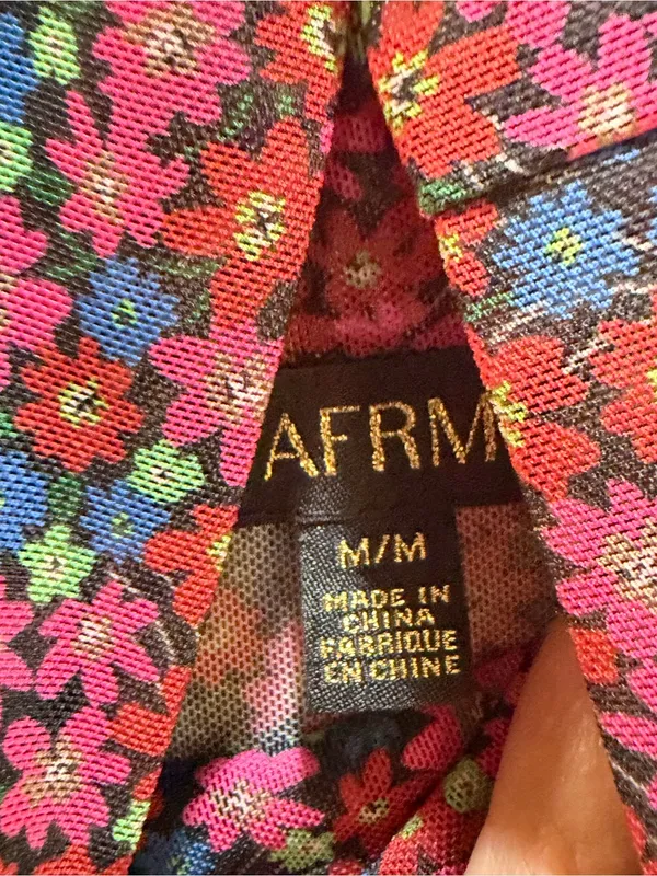 AFRM Floral Mesh Turtleneck Top Pink Blue Long Sleeve Revolve Size M - Image 4
