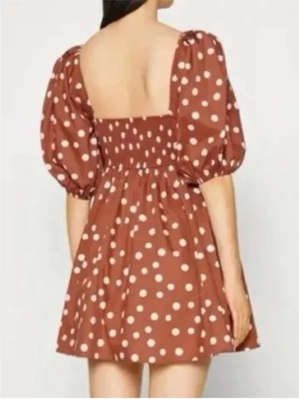 Abercrombie & Fitch Rust Polka Dot Puff-Sleeve Mini Dress - Image 3