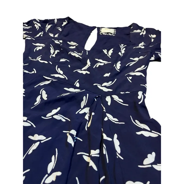 Maeve Anthropologie Navy Blue White Fern Print Sweetheart Mini Dress XS - Image 5