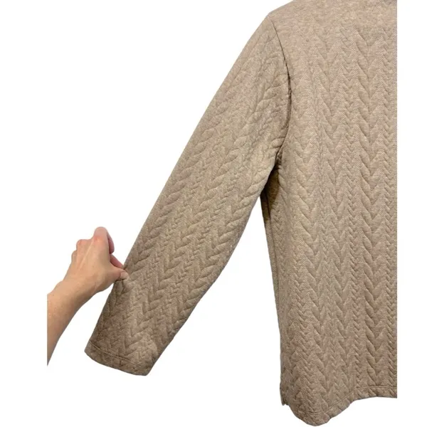 J. Crew Cable Knit Cowl Neck Top‎ Tan Size Medium Preppy Neutral Minimalist Cozy - Image 6