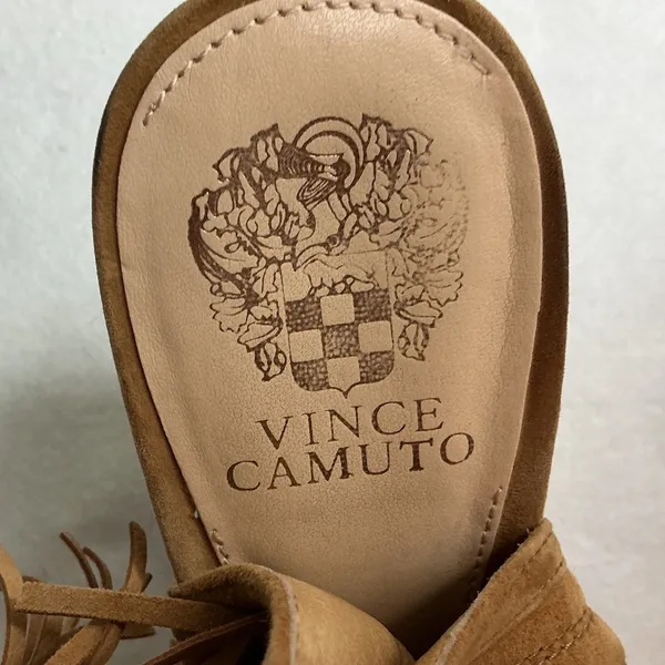 Vince Camuto Womens 9.5M Tan Suede Fringe Open Toe Wedge Ankle Booties - Image 10