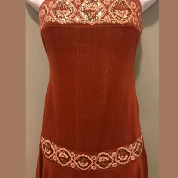 Tribal Strepless E symmetrical Ethnic Middle Eastern Dress w Gold Sequins - Image 2