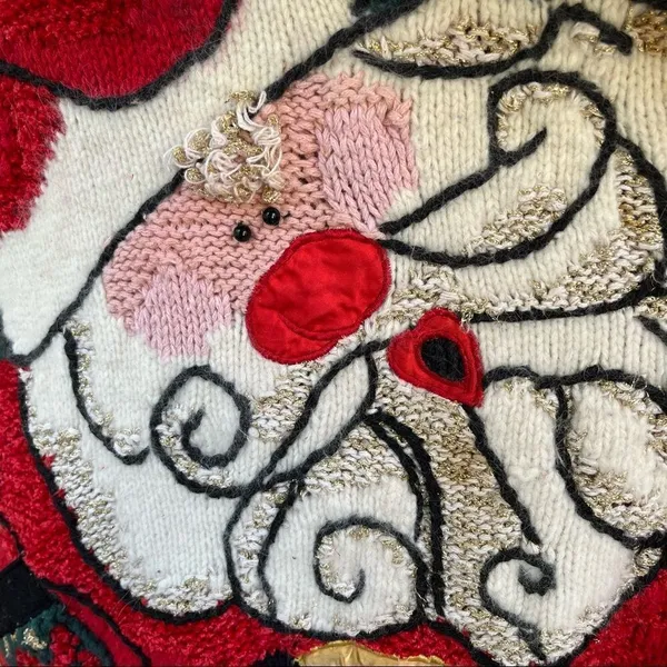 Vintage hand knit Holiday Santa cotton angora ugly sweater Large - Image 4